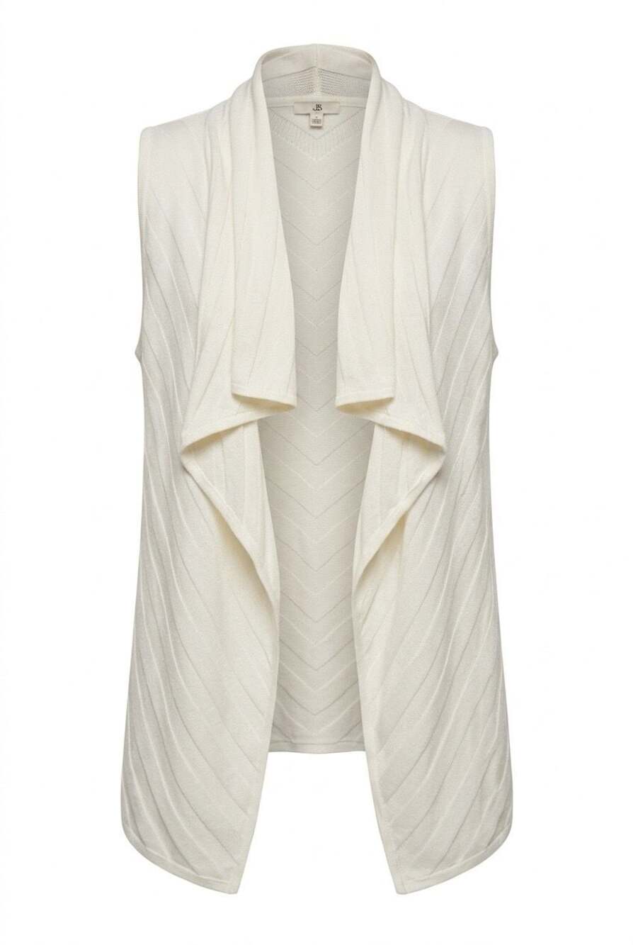 Ya Los Angeles White Chevron Knit Draped Open Front Sleeveless Cardigan Vest ite